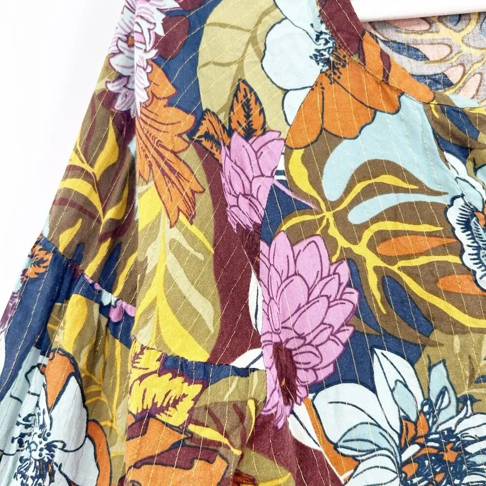 Jane and Delancey Womens‎ Tropical Summer Floral Artsy Popover Blouse Size L